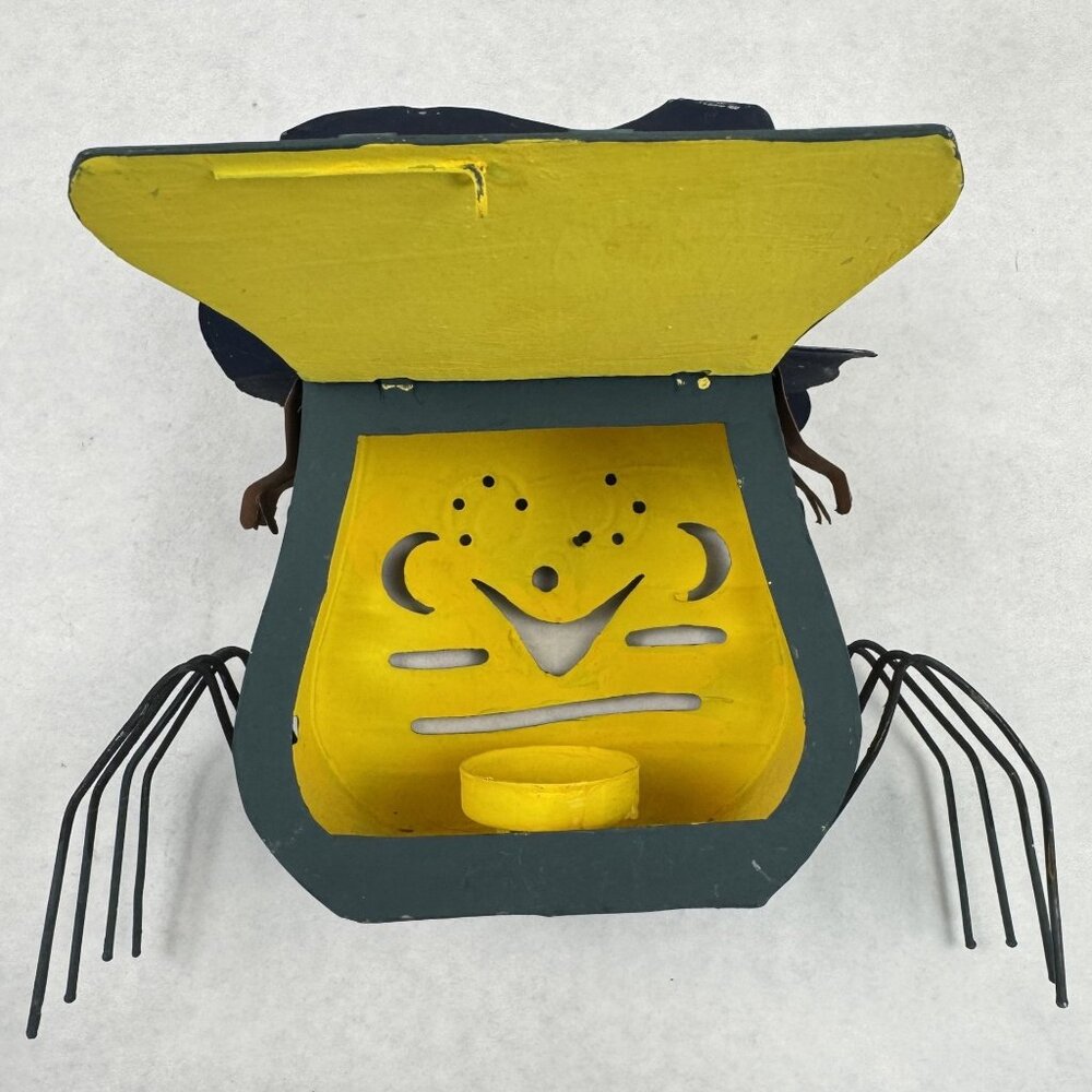 Halloween Metal Spider Tealight Candle Holder 9"x8" "Boo" Hat Spooky Glow Black - Picture 5 of 13